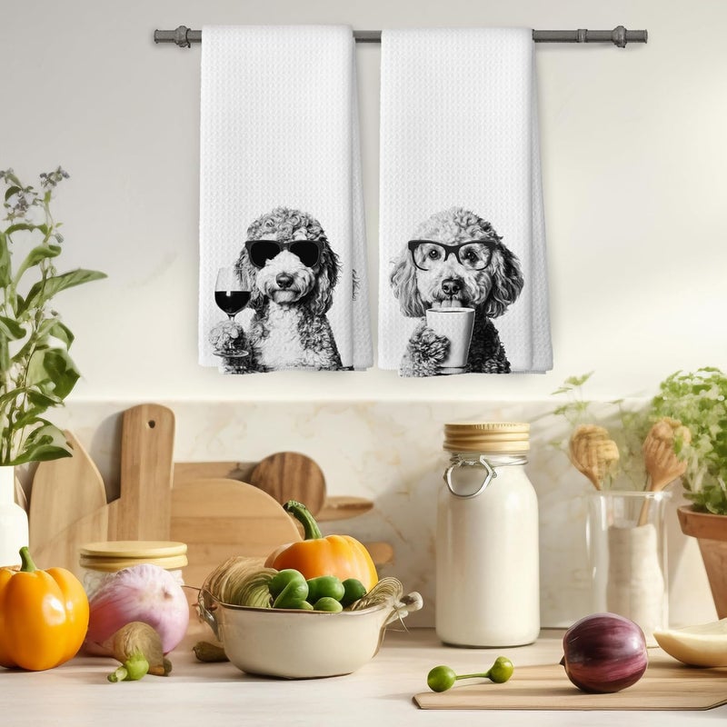 Mcehtle Funny Poodle Kitchen Towels Set of 2, Funny Dog Kitchen Accessories, Coffee Station Wine Bar Decor, Dog Chef Gift Hand Towel, Dining Room Decorative Tea Towel Dish Towels 16x24 Inch - Image 4